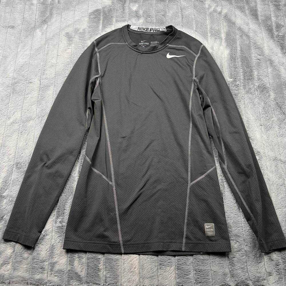 Nike Pro Dri-FIT Mens Small Black Chevron Long Sleeve Fitted Training Shirt